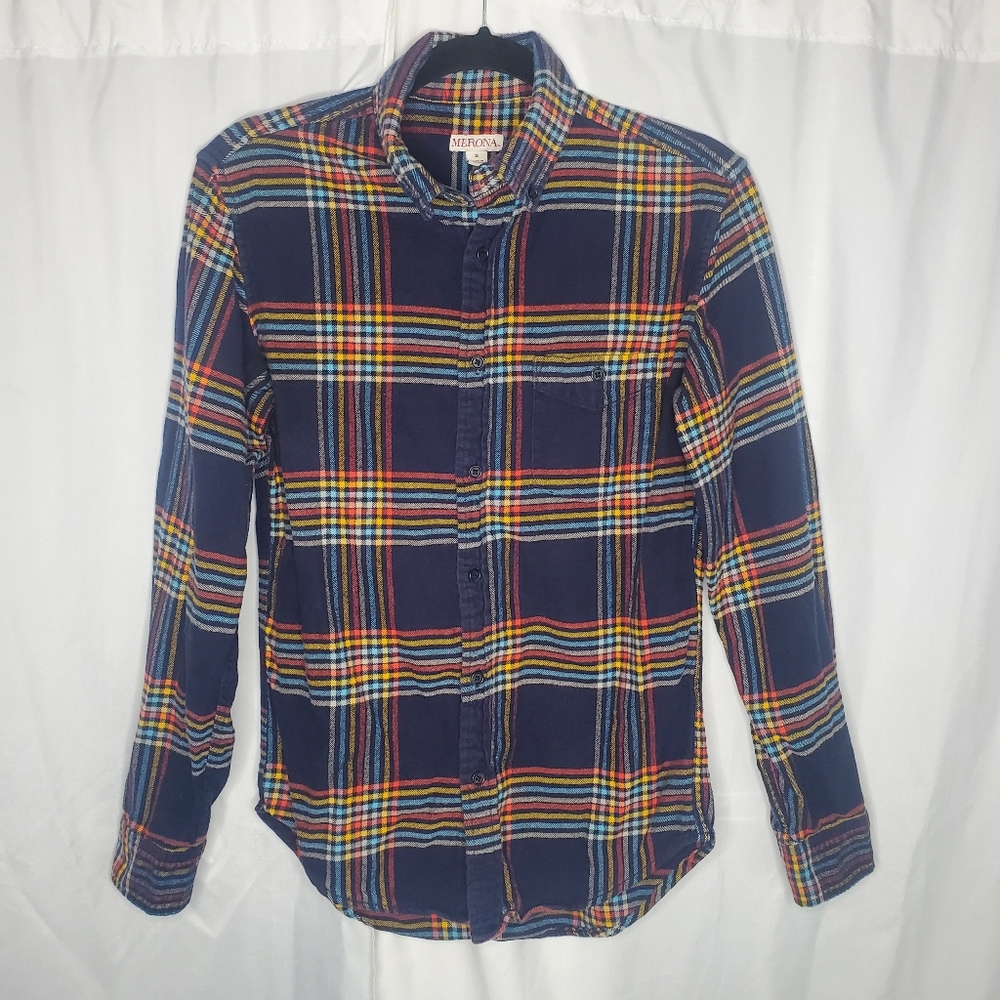 ☆ Merona Plaid Flannel Button Up Shirt Size Small Blue Black and Yellow